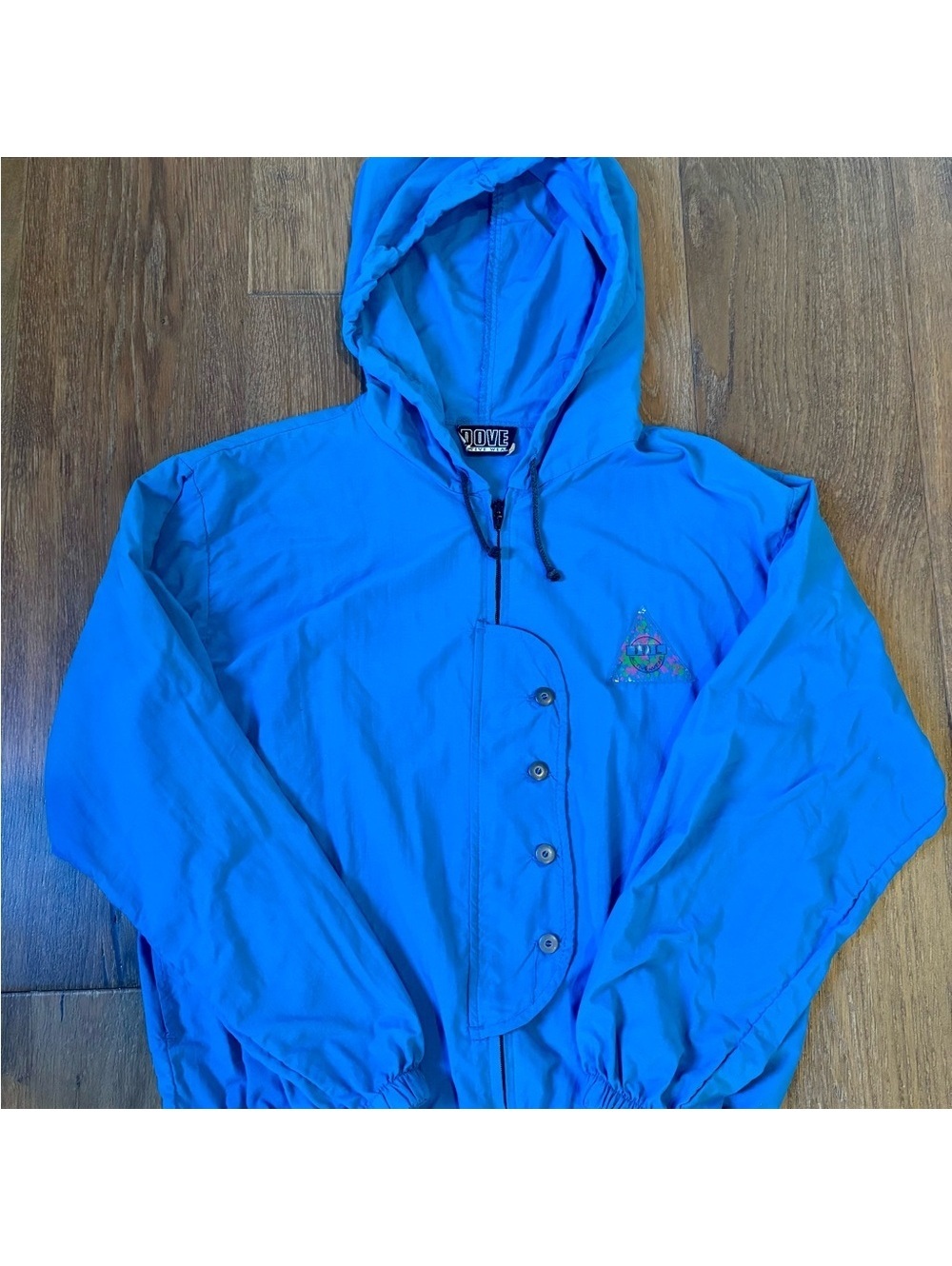 Vintage 80s Blue DOVE Activewear, Medium, Windbreaker Hooded, Surfer